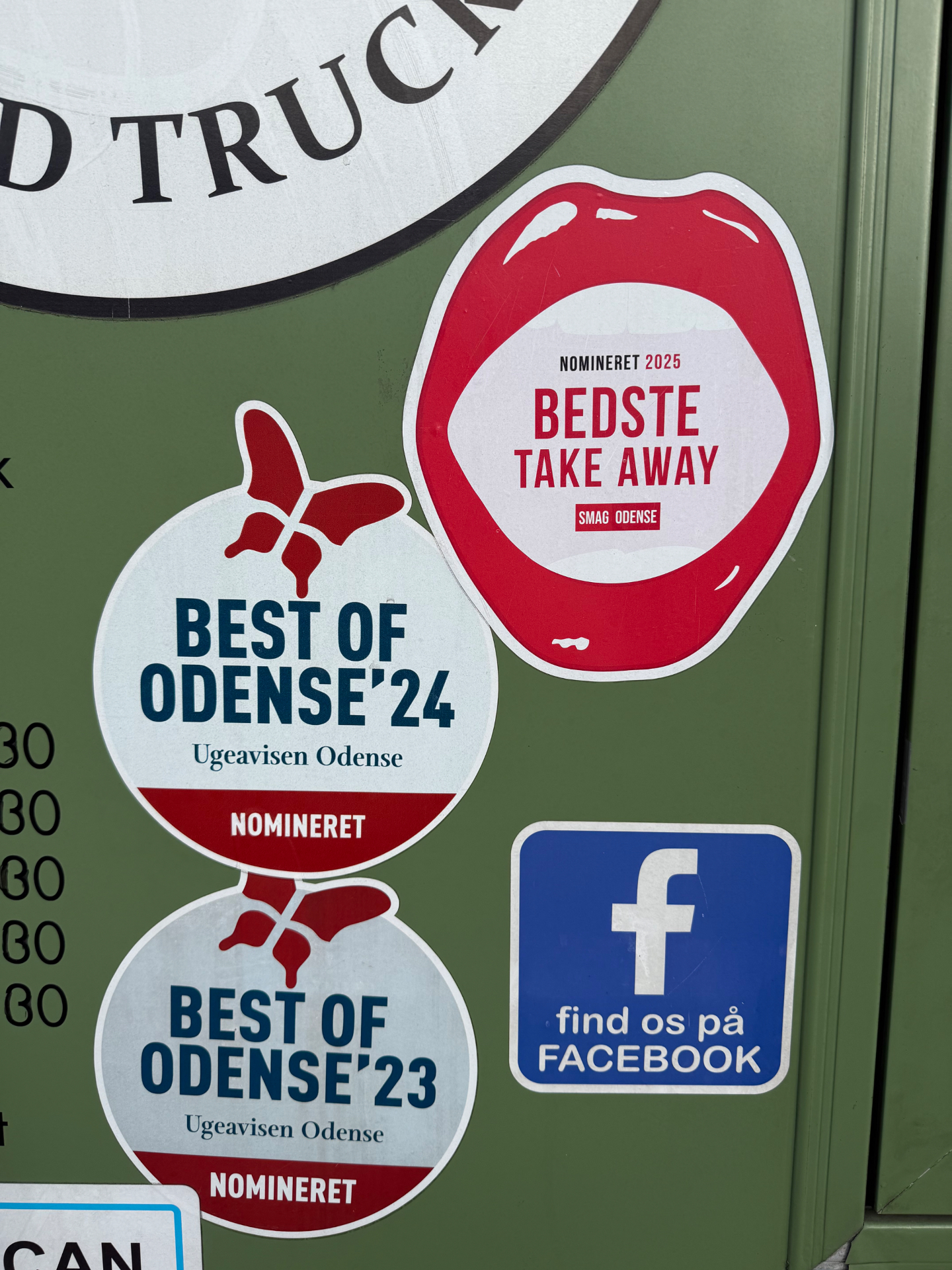Nomineringer fra Best of Odense 2023 og 2024 samt Bedste Take Away 2025 på Fars Fede Food Truck